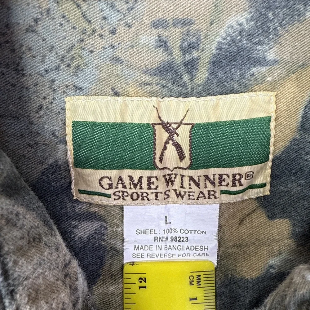 VINTAGE Game Winner Camo Shirt Men's Large Mossy Oak Long Sleeve Hunting Outdoor - Picture 3 of 8